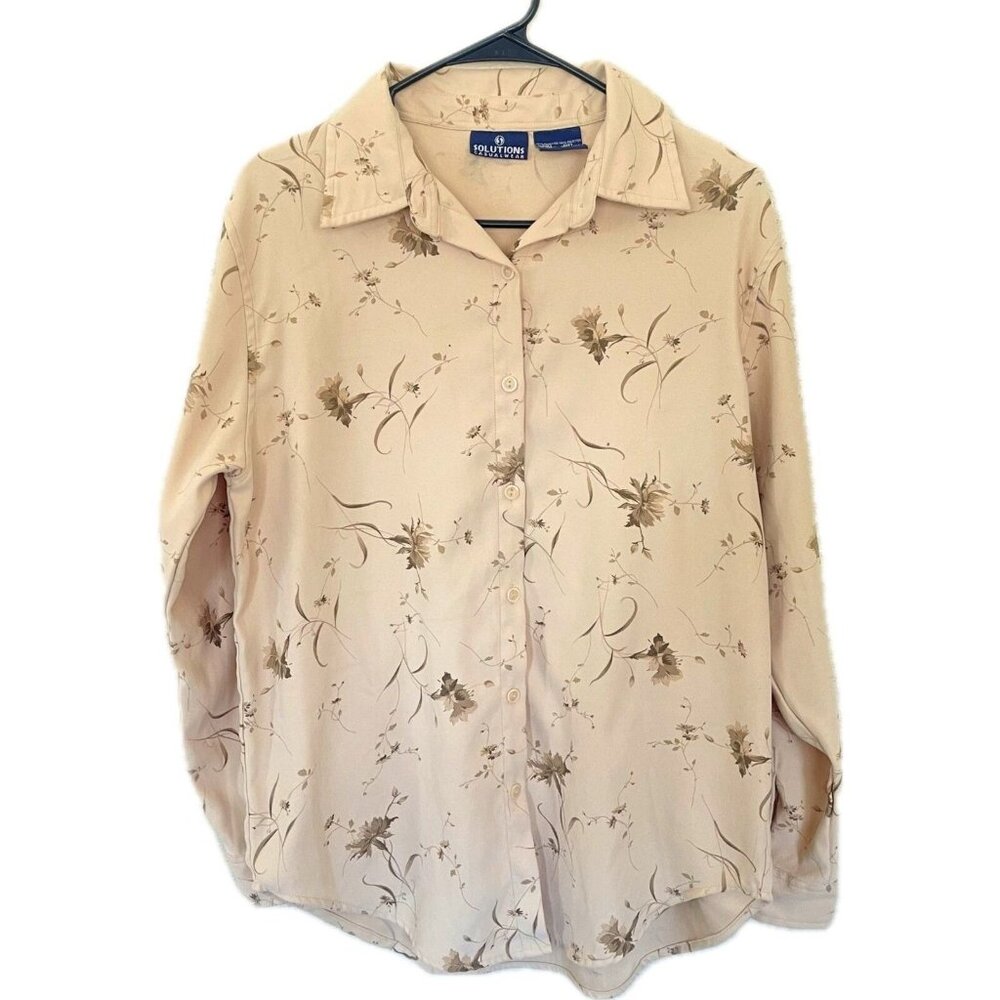 Vintage Solutions Casualwear Beige Floral Button Down Blouse (M)